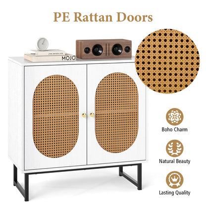 Kitchen Buffet Sideboard, Wooden Storage Cabinet with 2 PE Rattan Doors