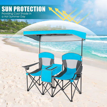 Outdoor Portable Double Folding Camping Chair with Canopy