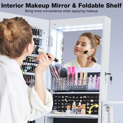 360° Swivel Lockable Jewelry Armoire Cabinet with Full-Length Mirror