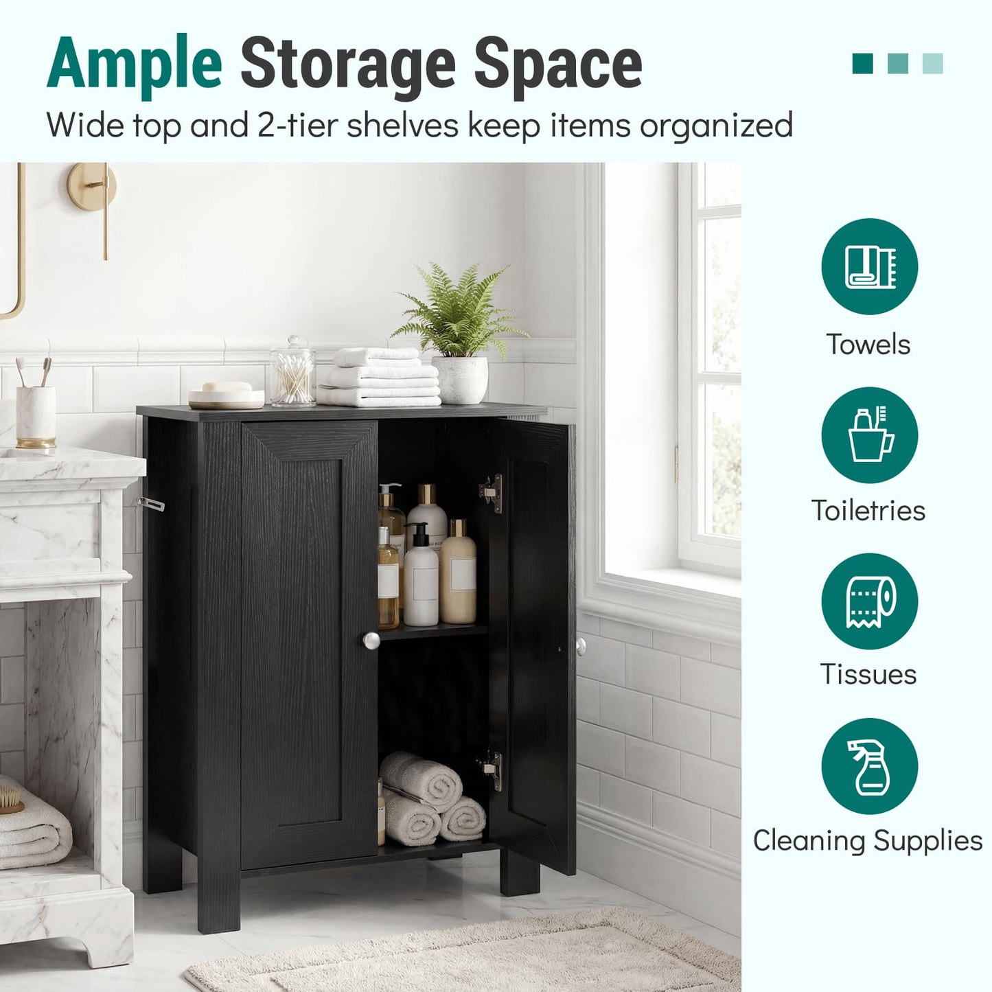 Bathroom Storage Cabinet, Freestanding Storage Cupboard with Double Doors