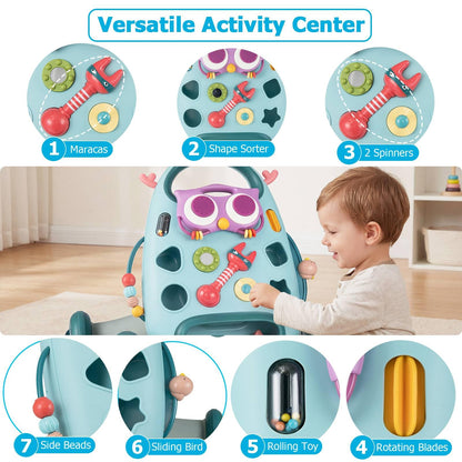 2 in 1 Montessori Baby Walker, Sit to Stand Learning Walkers with Adjustable Rear Wheel