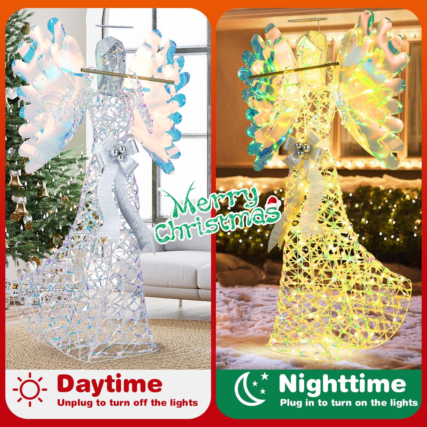 Lighted Angel Christmas Decoration with Flute and 250 LED Lights