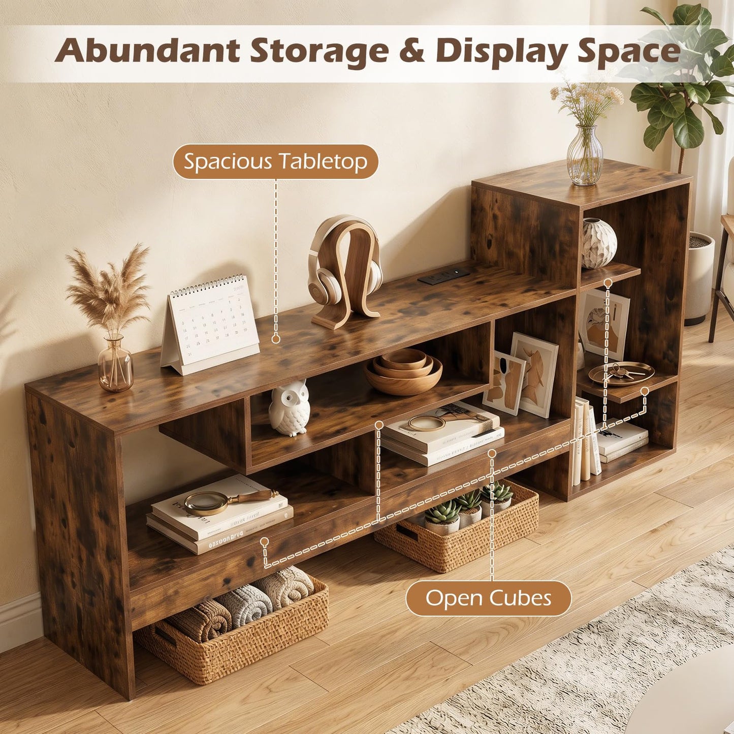 TV Stand Cabinet for 55 Inch TVs with Power Outlets