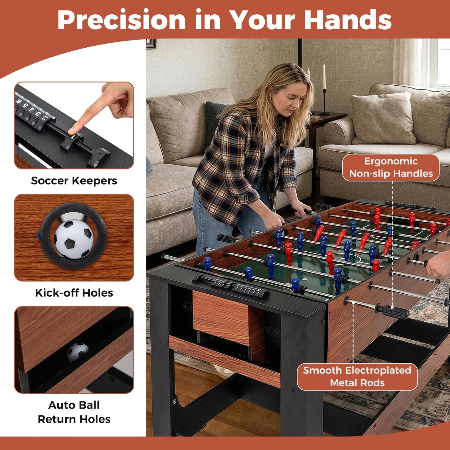 2 in 1 Multi Game Table, 138cm Swivel Football & Pool Combo Table with 2 Foosballs