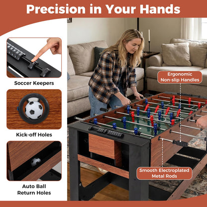 2 in 1 Multi Game Table, 138cm Swivel Football & Pool Combo Table with 2 Foosballs