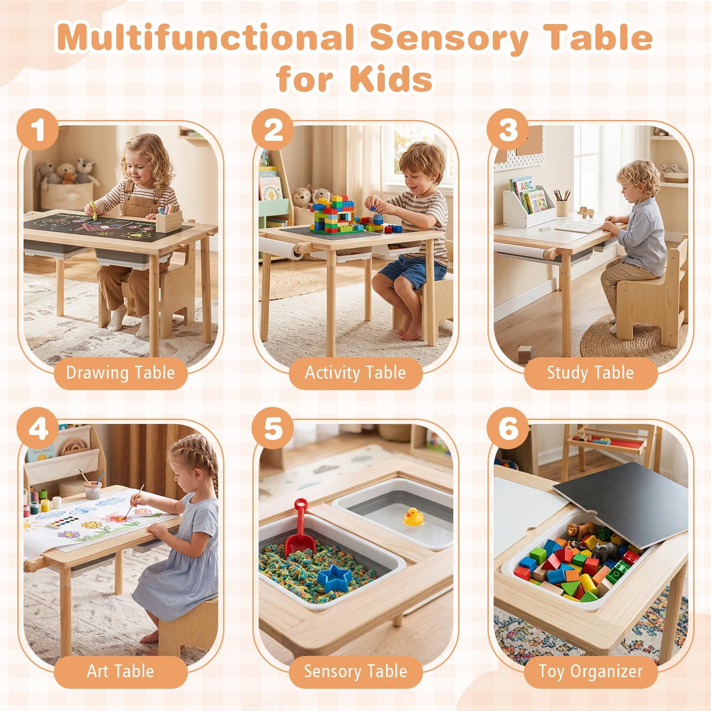 Sensory Table Set Kids Activity Table and Chair Set with Adjustable Height