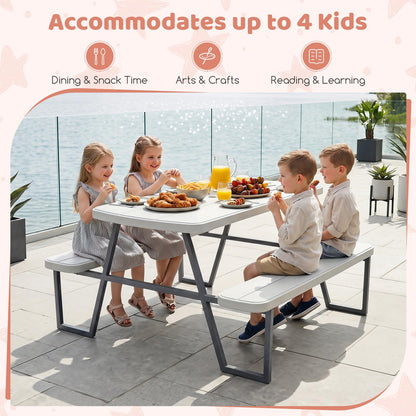 Camping Table and Chairs with Umbrella Hole and Metal Frame for Boys Girls Ages 3-8