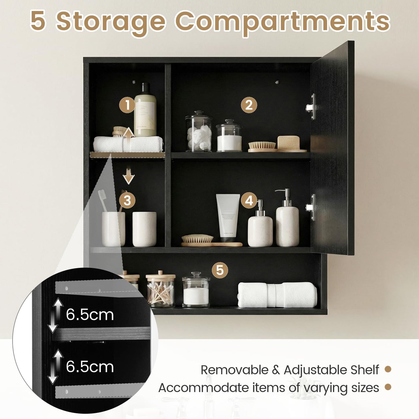 Wall Mounted Storage Organizer with Mirror for Bathroom