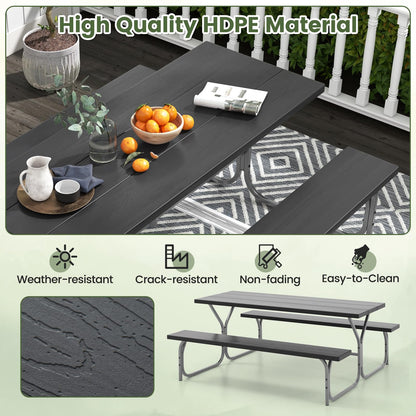 8 Seater Outdoor Heavy Duty Picnic Table and Bench Set with Umbrella Hole