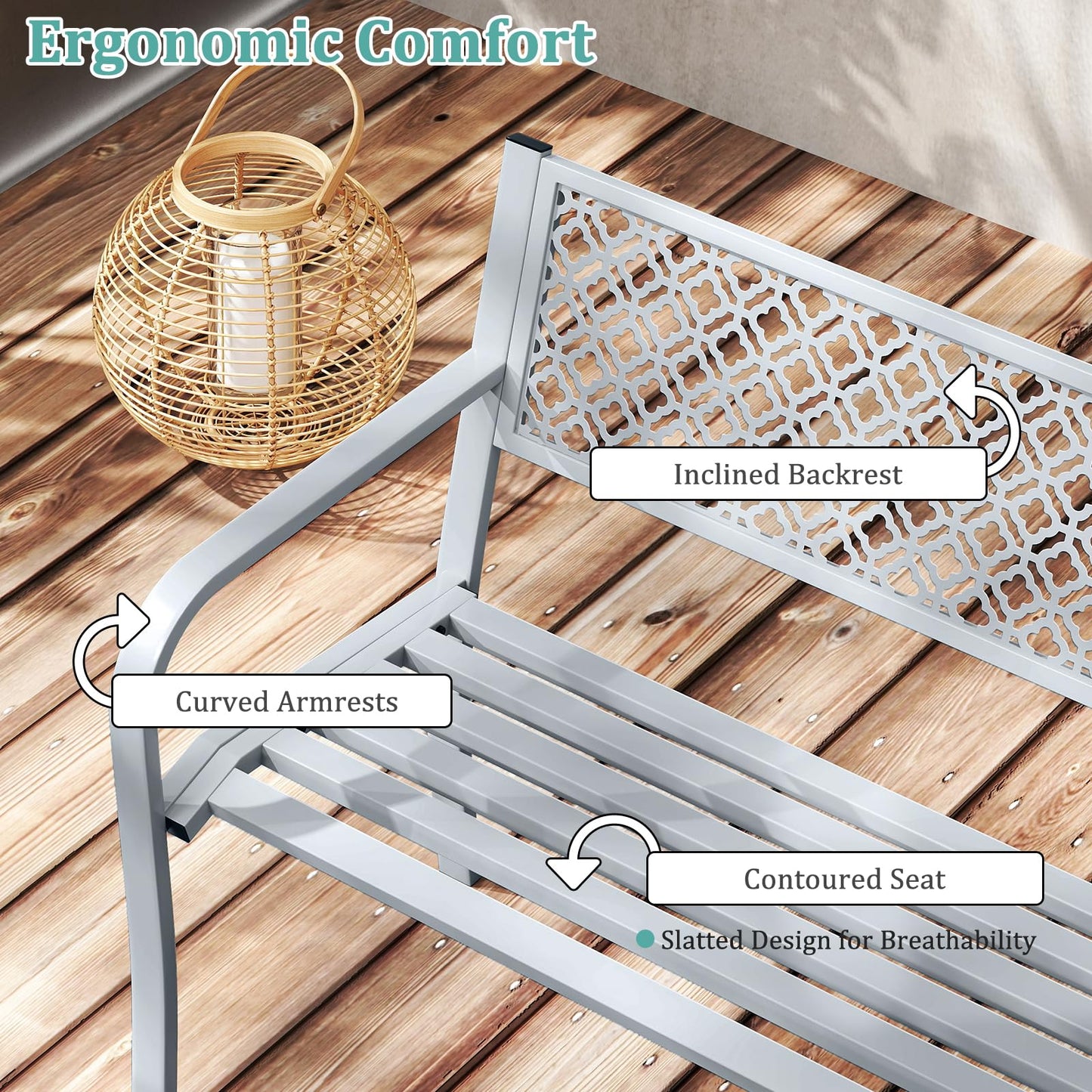 2 Person Heavy Duty Metal Frame Loveseat Park Bench