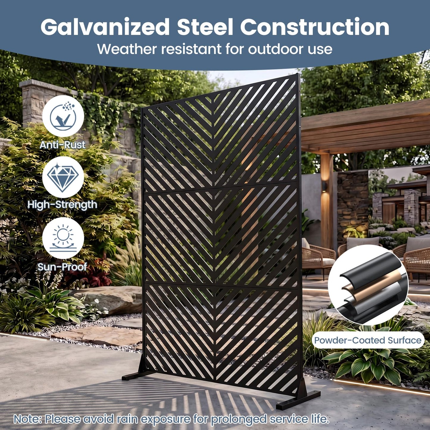 183 CM Freestanding Metal Outdoor Privacy Screen for Patio Garden