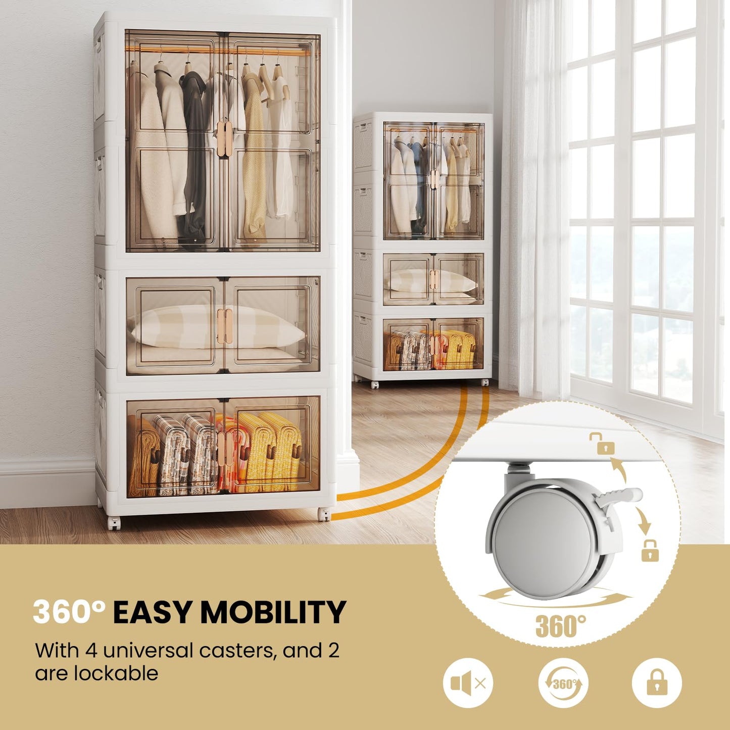421L Foldable Portable Wardrobe with 10 Retractable Hangers