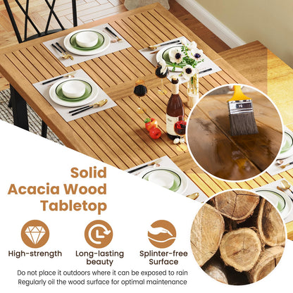200 x 100cm Large Patio Dining Tablewith Acacia Wood Tabletop and Heavy Duty Metal Legs