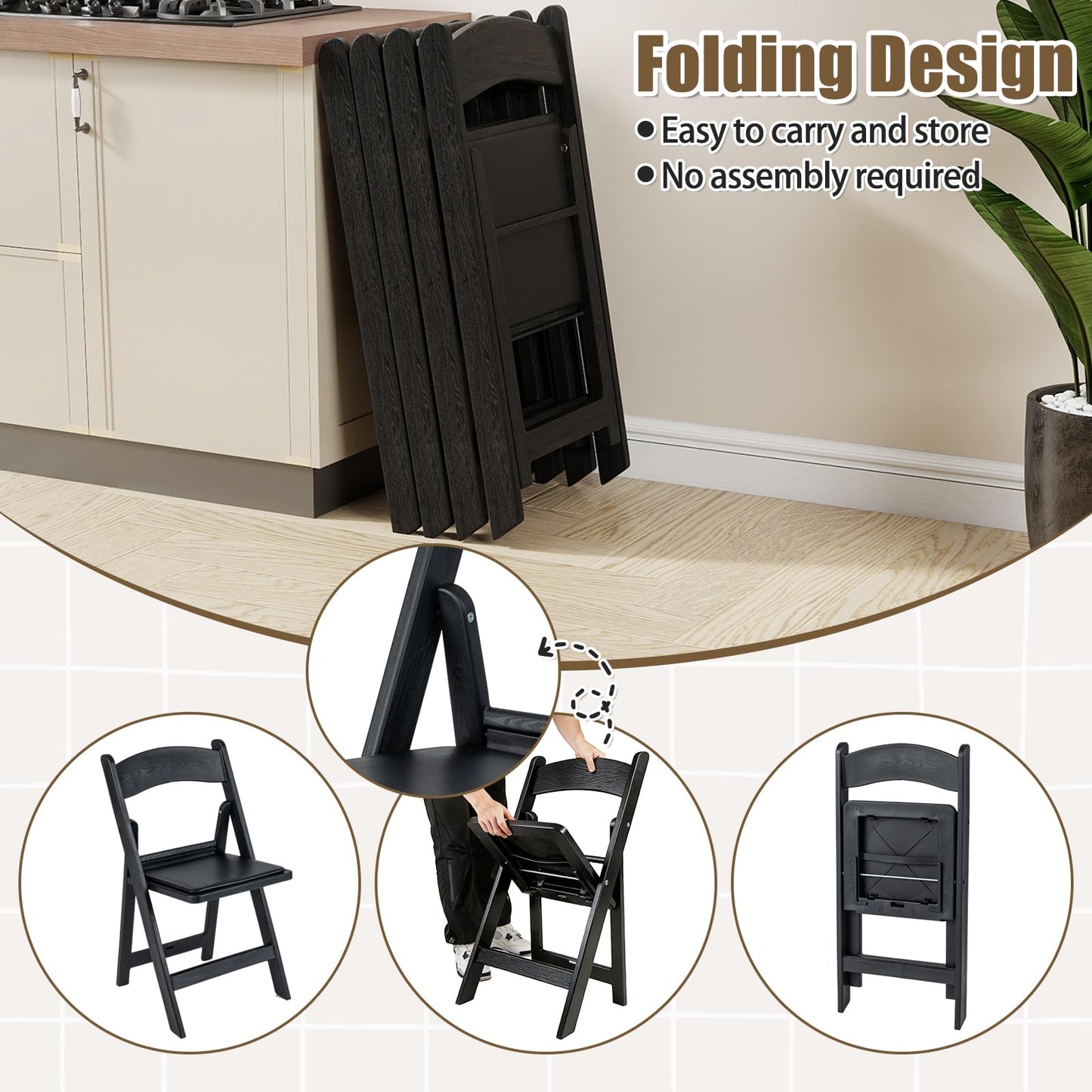 4 Pack Resin Folding Chairs, 500KG Static Load Dining Chairs