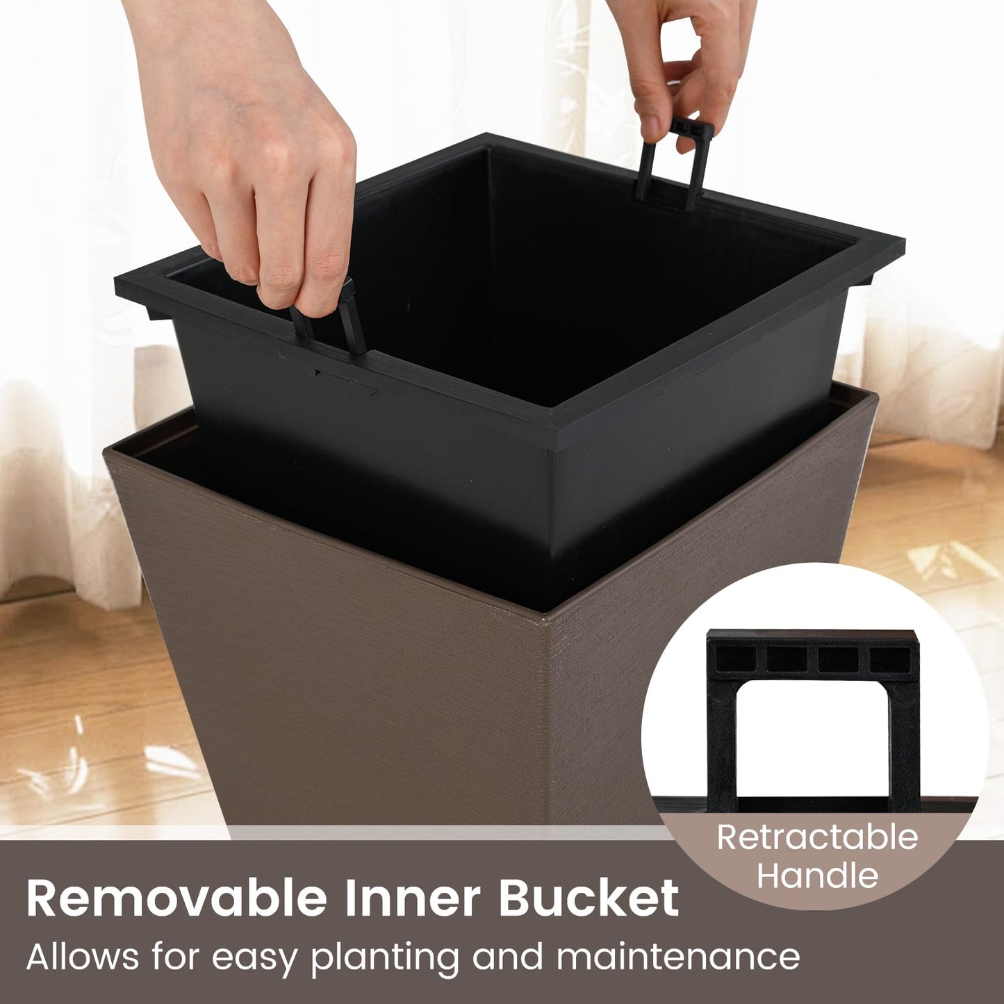 Giantex 2 x Plastic Flower Pot 35cm/57cm Tall Self-Watering Garden Planters with Removable Inner Bucket