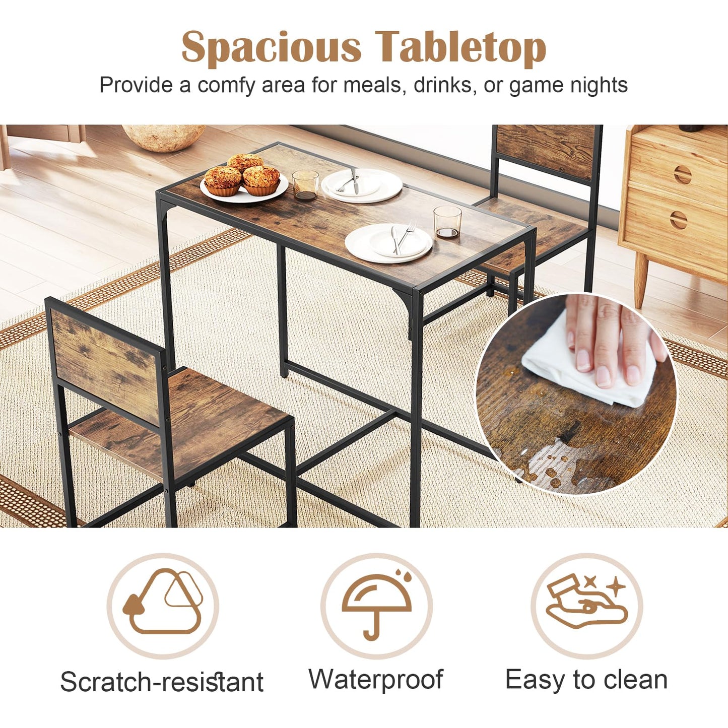 Dining Table and Chairs Set, Breakfast Table Furniture with 2 High Back Chairs