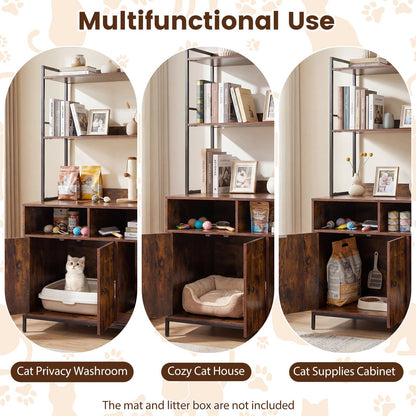 Cat Litter Box Enclosure, Hidden Cats Washroom Furniture with 2/3-tier Storage Shelves