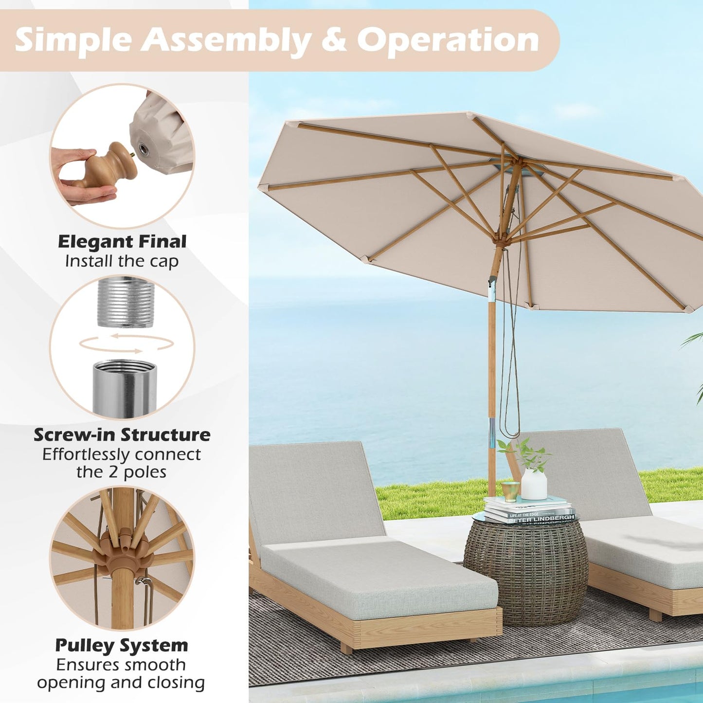2.3M Garden Parasol, Outdoor Heavy Duty Umbrella