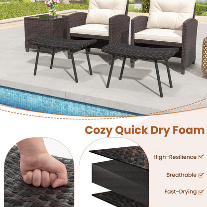 All-Weather Rattan Footstools Set of 2 with Quick-Dry Foam