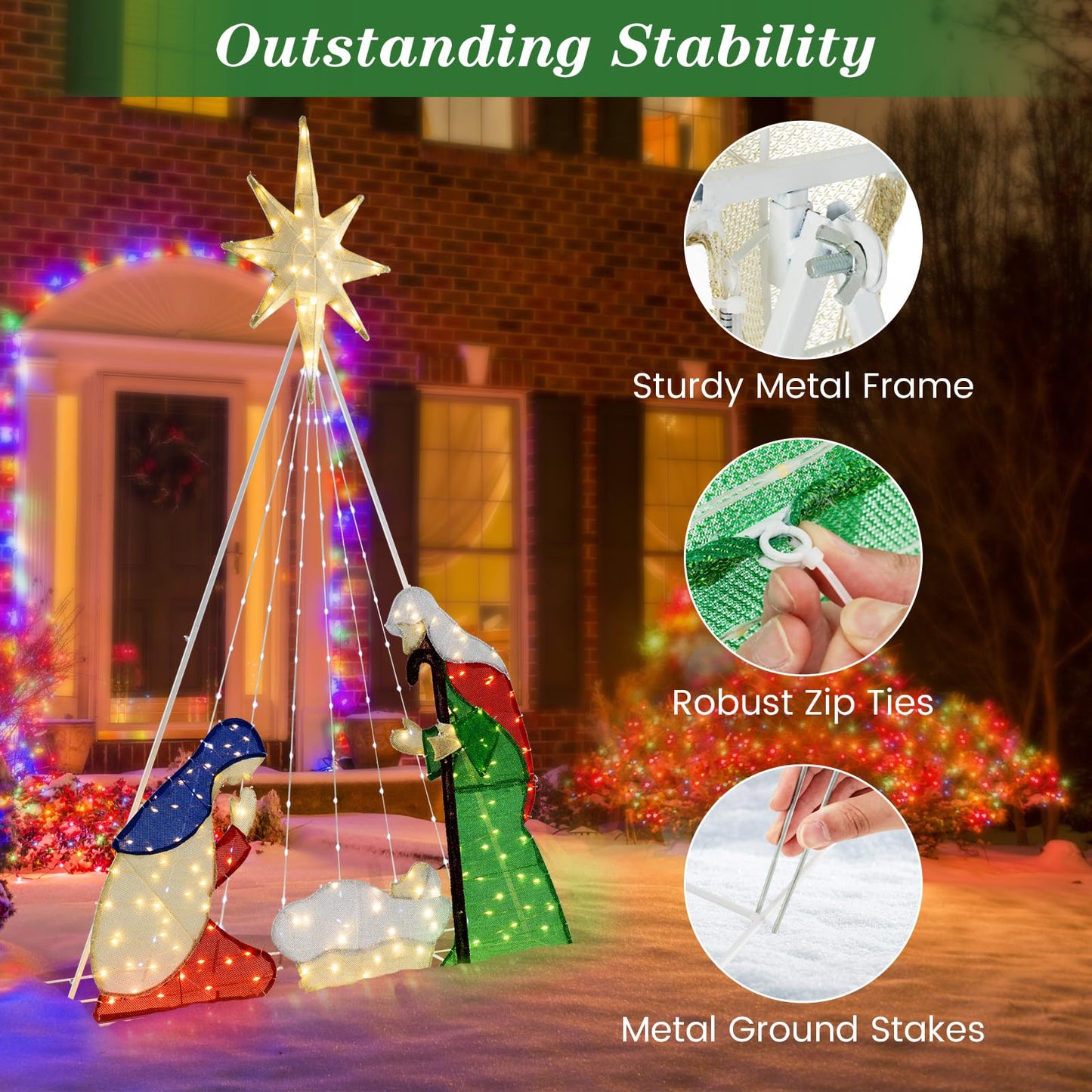 6 Feet Lighted Nativity Scene Holy Family Set Christmas Decoration