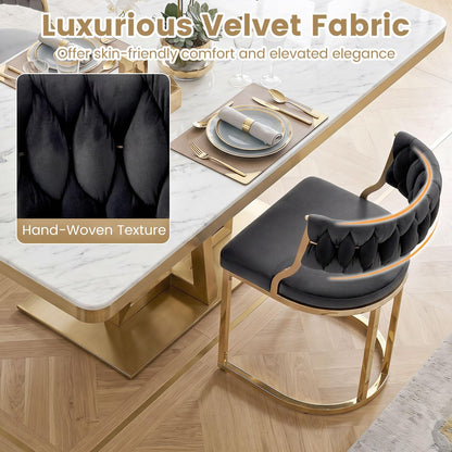 2 Pieces Velvet Dining Chairs with Curved Back and Metal Base