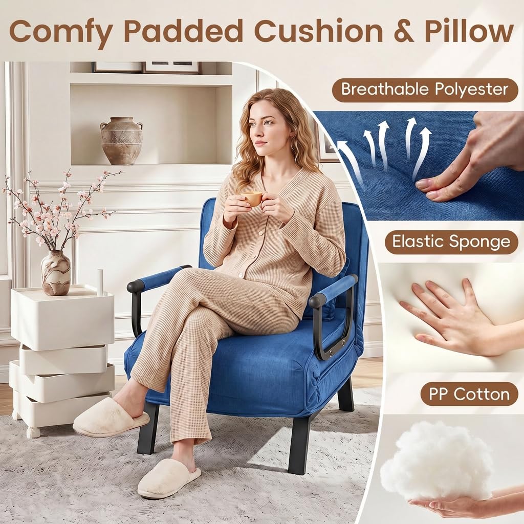 4 in 1 Folding Sofa Bed with Adjustable Backrest and Pillow | Convertible Sleeper Chair