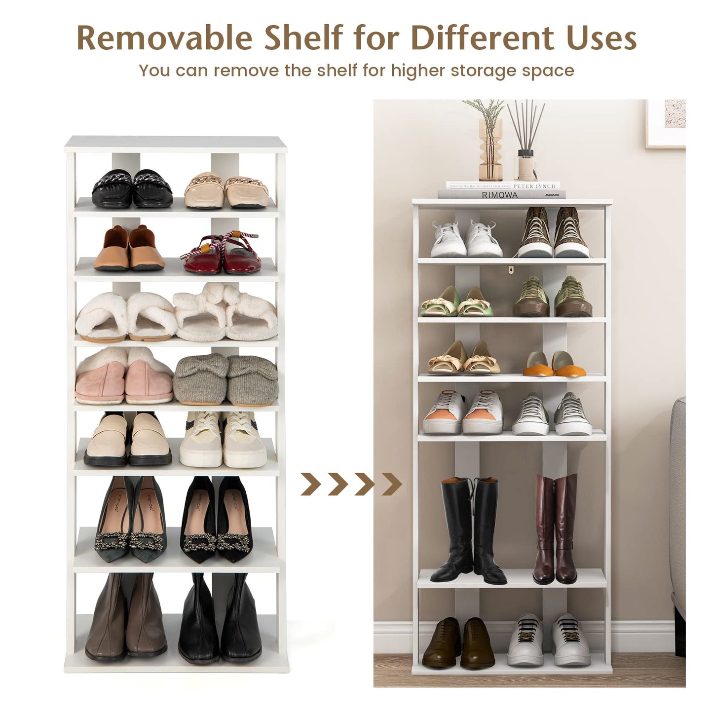 Extra Wide Wooden Vertical Shoe Rack with 7 Shelves