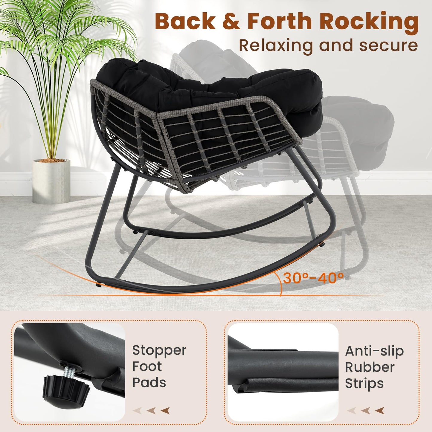 Oversized Patio Wicker Egg Chair with Thick and Removable Cushion