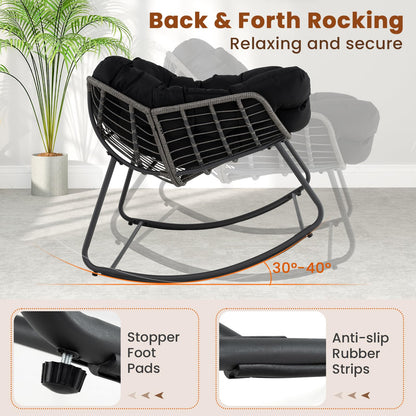 Oversized Patio Wicker Egg Chair with Thick and Removable Cushion