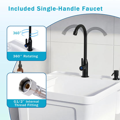 Freestanding Single Bowl Utility Sink, 55L Drain Laundry Tub with Faucet