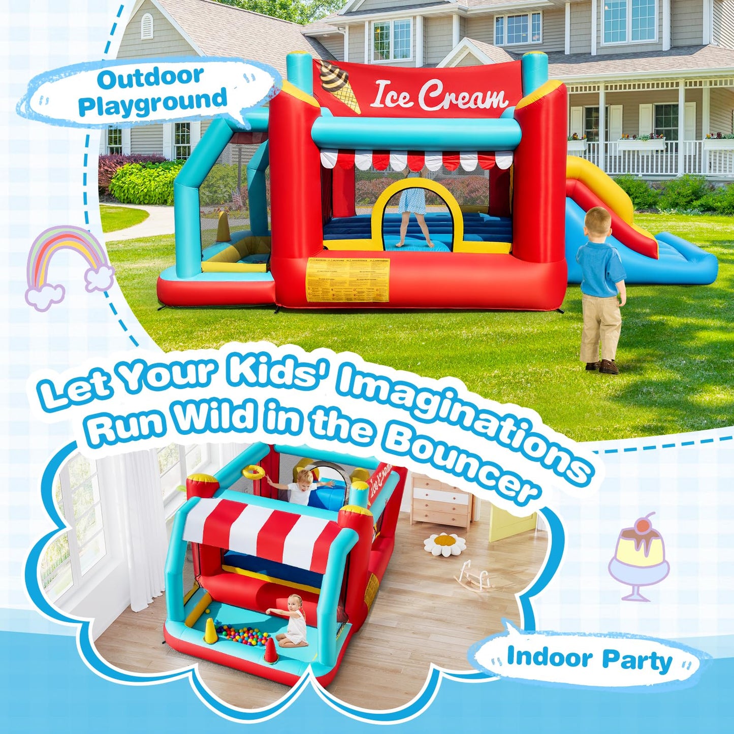Kids Bouncy Castle with Slide & Basketball Hoop for 3-10 Years Old
