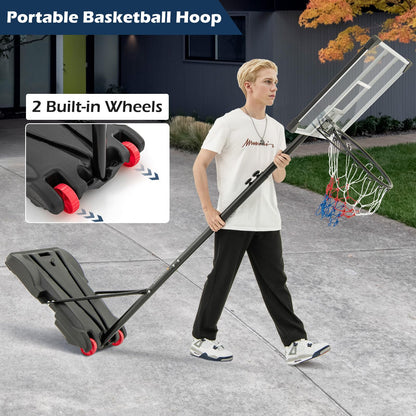 223-253 cm Portable Basketball Hoop with Front Wheels and Fillable Base
