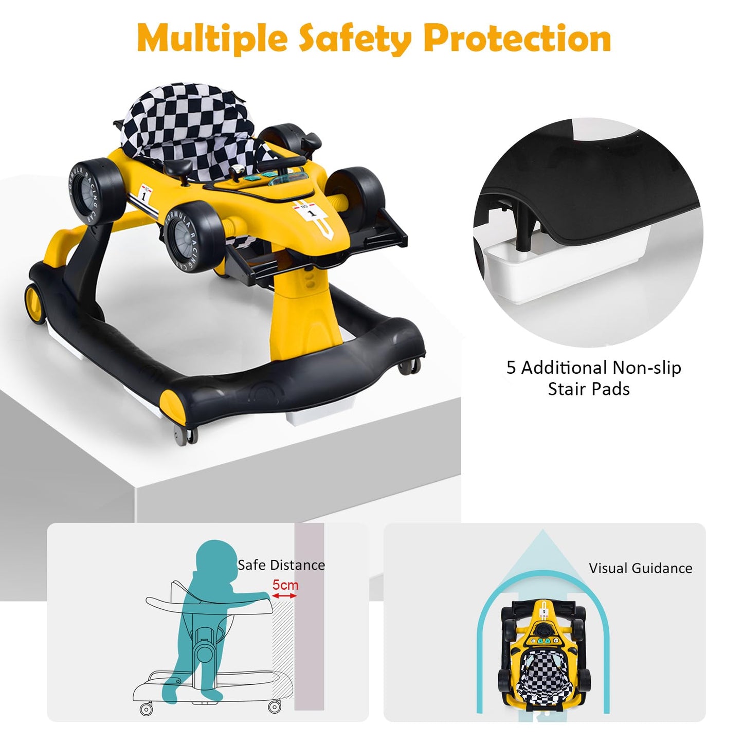 4-in-1 Baby Walker Foldable Push Along Walkers with Adjustable Height & Speed
