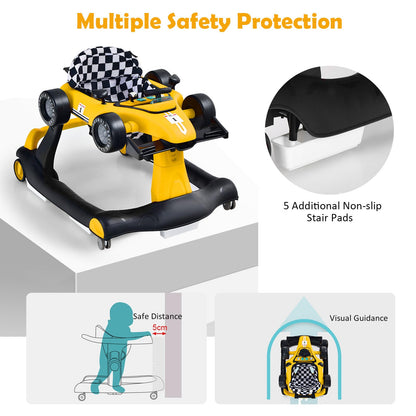 4-in-1 Baby Walker Foldable Push Along Walkers with Adjustable Height & Speed