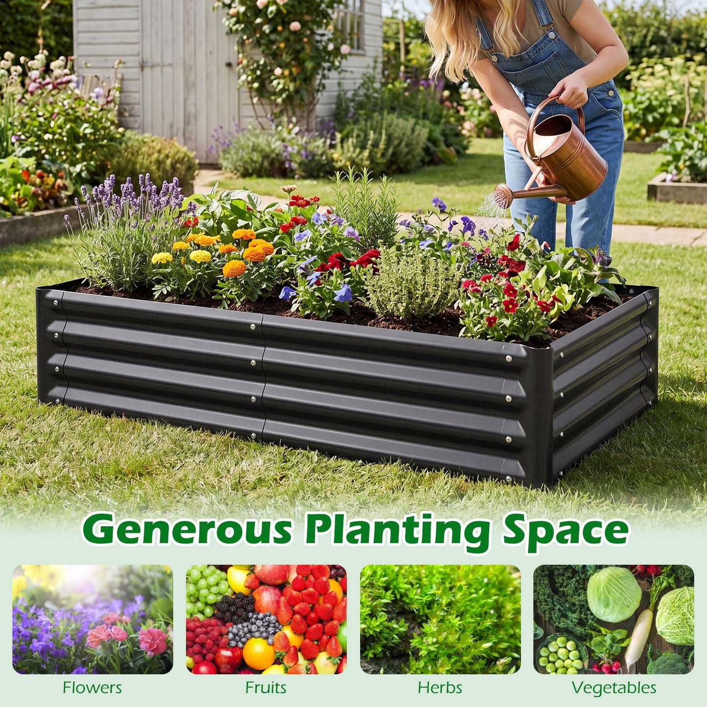 Galvanized Raised Garden Bed 123 x 64 x 29 cm Outdoor Metal Planter Box