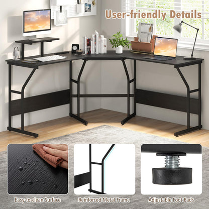 L-Shaped Computer Desk, 225cm Convertible Double Study Writing Workstation