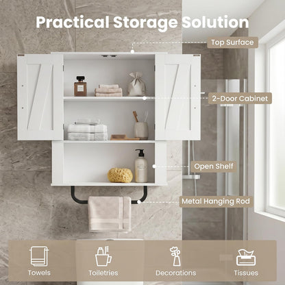 Bathroom Wall Cabinet Farmhouse Wall Mounted Organizer with 2 Barn Doors