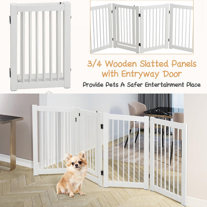 4 Panels Wooden Dog Gate with Door Walk Through