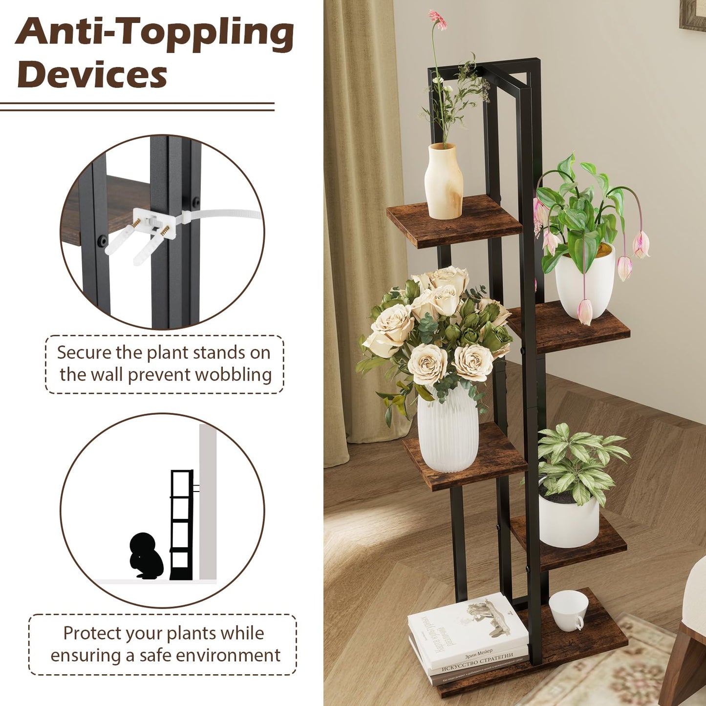 Set of 3 Plant Stand Set for Home Garden Patio Balcony