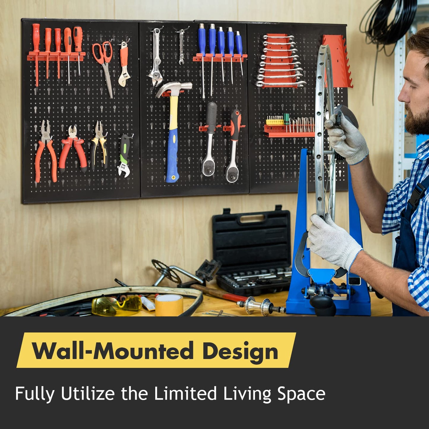 Pegboard Wall Organizer Kit with Drill Bit Storage Rack