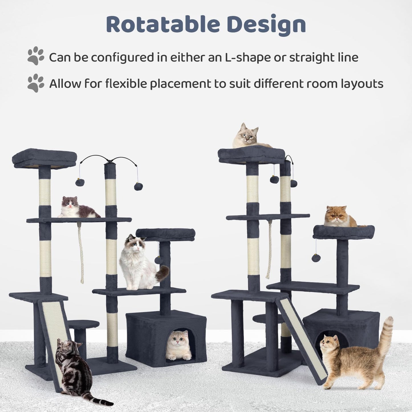 Cat Tree, 136cm Tall Multi-Layer Cats Tower with 2 Padded Perches