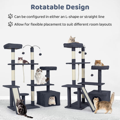 Cat Tree, 136cm Tall Multi-Layer Cats Tower with 2 Padded Perches