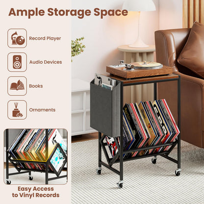 Record Player Stand, Rolling Turntable Stand End Sofa Side Table with Vinyl Shelf