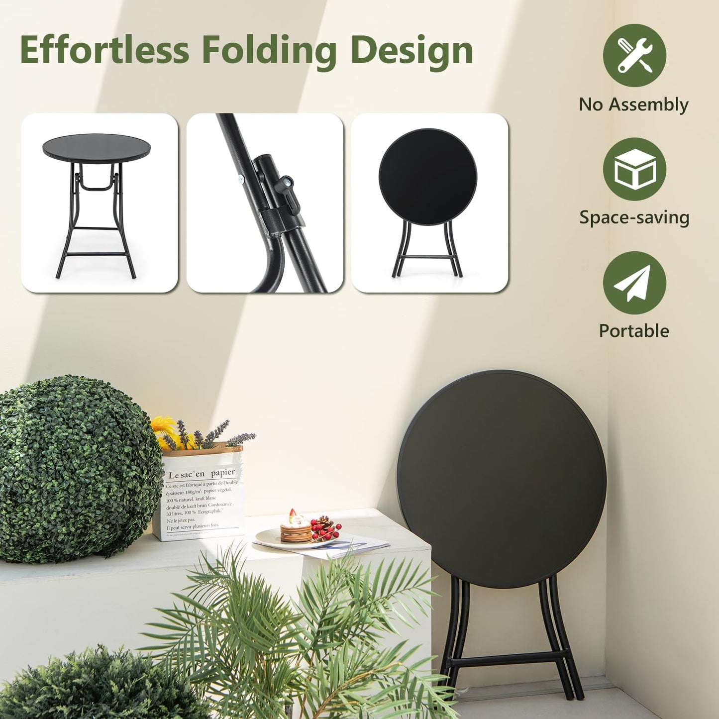 Round Bistro Table with Tempered Glass Tabletop