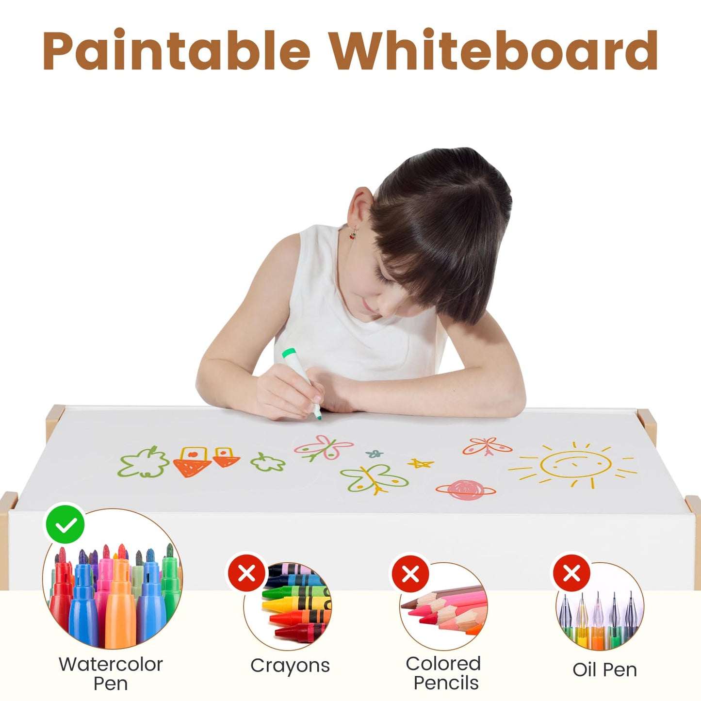 Kids Table and 2 Chairs Set Multifunctional Activity Table with Reversible Tabletop