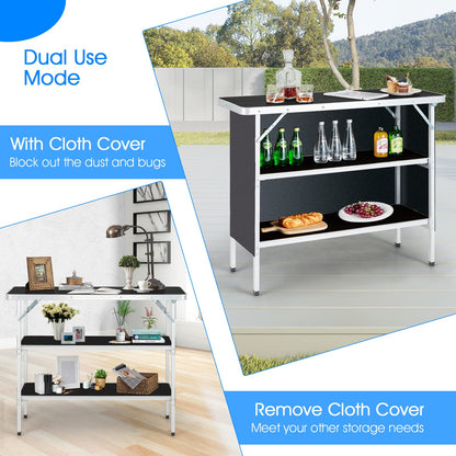 Aluminum Portable Picnic Table with 2 Tier Open Shelves