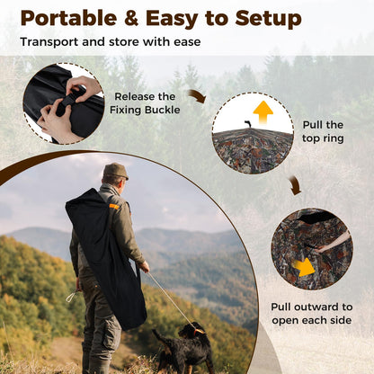 360 Degree One-way See-through Hunting Blind 4 People Ground Blind with Silent-slide Windows