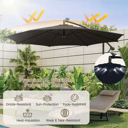 303 CM Solar-Powered Patio Offset Umbrella with 112 LED Lights