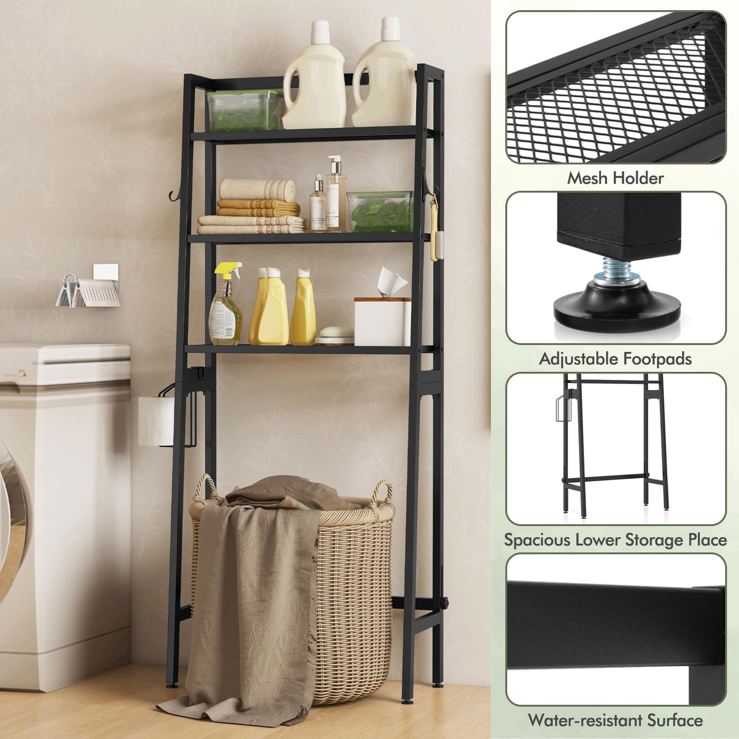 Over The Toilet Storage Shelf with Adjustable Adjustable Bottom Bar