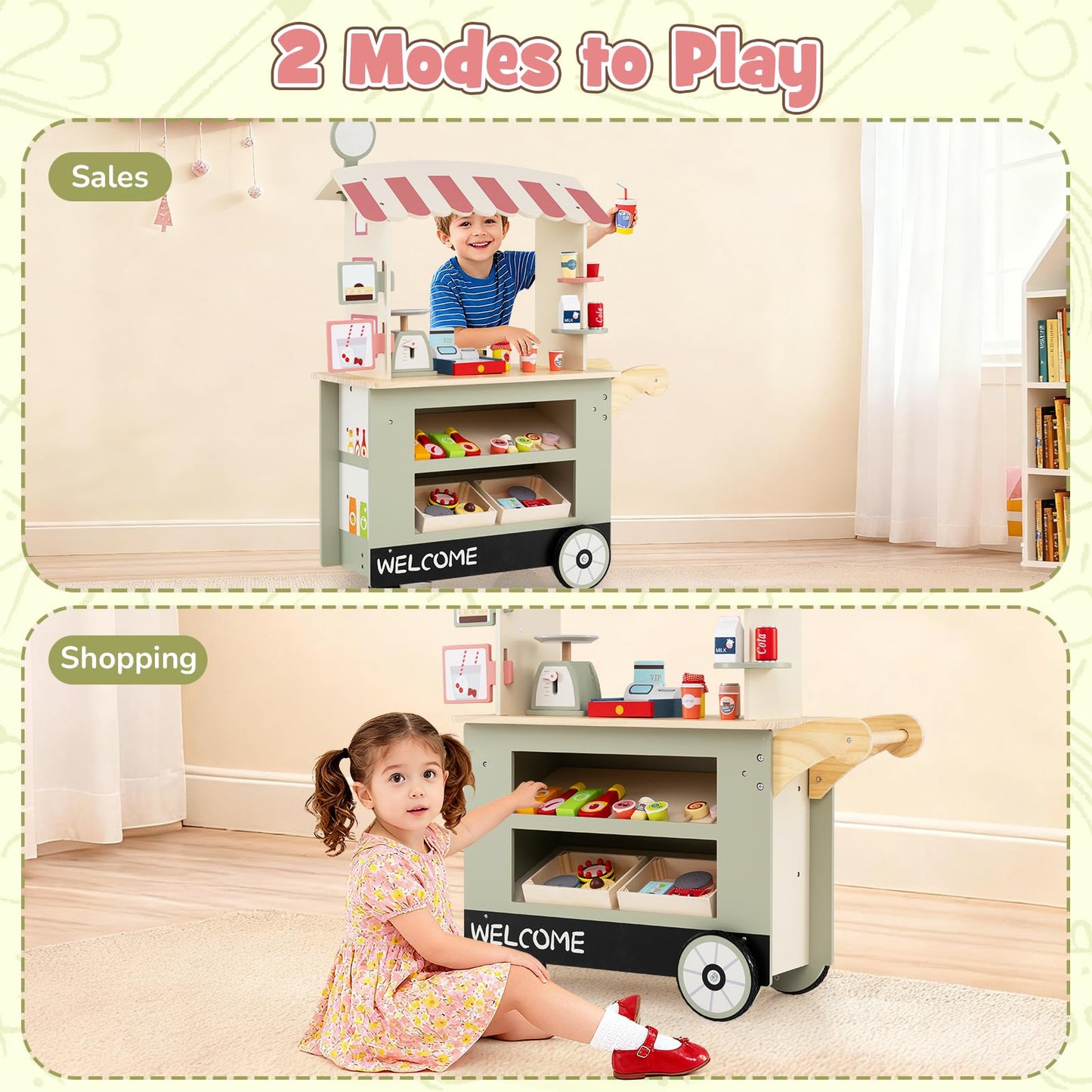 Kids Snacks and Sweets Food Cart Toy Cart Play Set with POS Machine